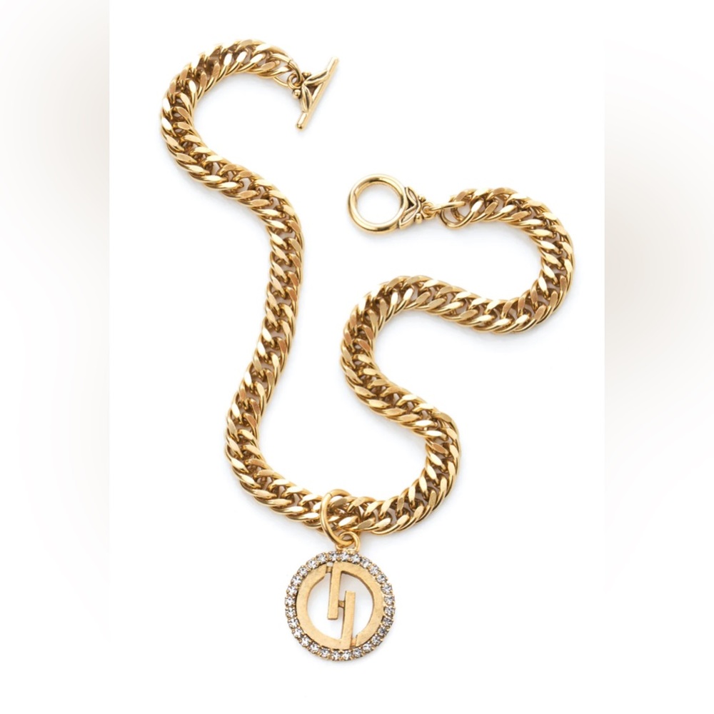 DylanLex Gold-Tone Chunky Chain Necklace with Crystal-Edge Medallion